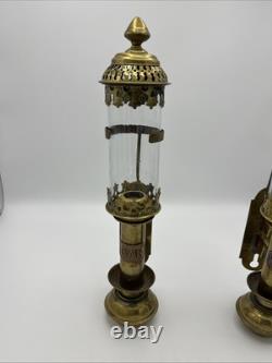 Pair of Antique Railroad GWR Oil Lantern Wall Sconce Lamp Light Fixtures Brass