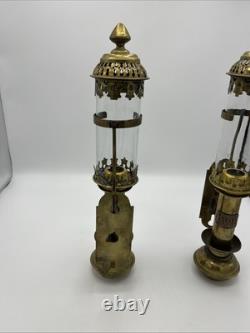 Pair of Antique Railroad GWR Oil Lantern Wall Sconce Lamp Light Fixtures Brass