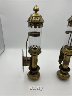 Pair of Antique Railroad GWR Oil Lantern Wall Sconce Lamp Light Fixtures Brass