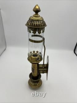 Pair of Antique Railroad GWR Oil Lantern Wall Sconce Lamp Light Fixtures Brass
