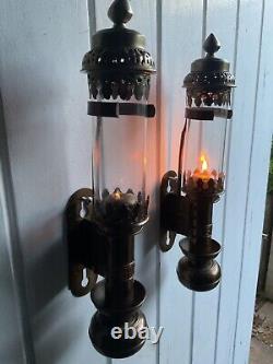 Pair of Brass GWR Carriage Railway Candle Lamp Lantern Wall Mounted