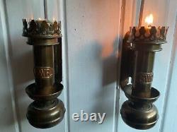 Pair of Brass GWR Carriage Railway Candle Lamp Lantern Wall Mounted