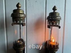 Pair of Brass GWR Carriage Railway Candle Lamp Lantern Wall Mounted