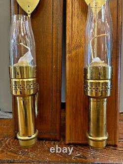 Pair of Brass Railroad Caboose Wall Sconce Lamp With Rowing Ore glass chimney