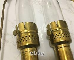 Pair of Brass Railroad Caboose Wall Sconce Lamps With Pyrex Glass Globe Pat 1919