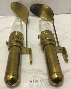 Pair of Brass Railroad Caboose Wall Sconce Lamps With Pyrex Glass Globe Pat 1919