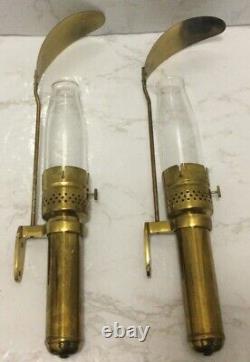 Pair of Brass Railroad Caboose Wall Sconce Lamps With Pyrex Glass Globe Pat 1919