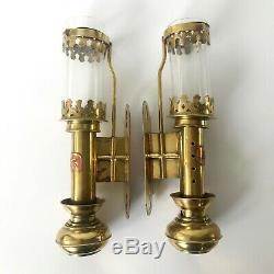 Pair of Great Western Railway GWR Brass Wall Lamps Lanterns Candle Sconces Glass