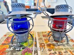 Pair of Vintage NYNH&H RR Railroad Dressel Arlington NJ Lanterns USA