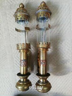 Pair vintage GWR railway carriage brass candle wall lamps sconces complete