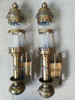 Pair vintage GWR railway carriage brass candle wall lamps sconces complete