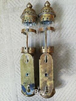 Pair vintage GWR railway carriage brass candle wall lamps sconces complete