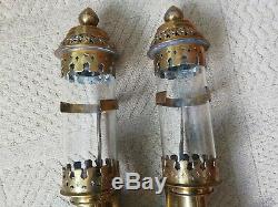 Pair vintage GWR railway carriage brass candle wall lamps sconces complete