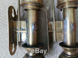 Pair vintage GWR railway carriage brass candle wall lamps sconces complete