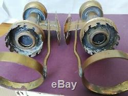 Pair vintage GWR railway carriage brass candle wall lamps sconces complete