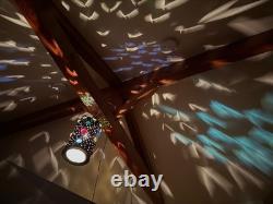 Pierced copper tin hanging lamp with 16 glass jewels made from 1880s Railroad lamp