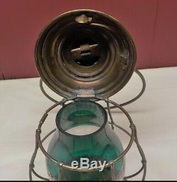 Presentation Bell Bottom Railroad Lantern Green Over Clear Globe Ct Ham 39