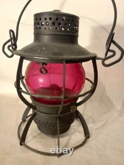 RAILROAD Antique Red Globe Lantern Dressel Arlington VTG RR Lamp Light 13.5x9