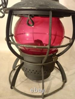 RAILROAD Antique Red Globe Lantern Dressel Arlington VTG RR Lamp Light 13.5x9