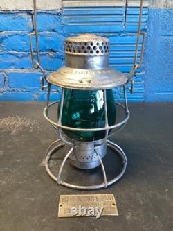 RARE ADLAKE E. A KINSEY CO. RAILROAD LANTERN WithGREEN GLOBE & BRASS MACHINE PLATE