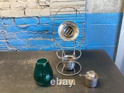 RARE ADLAKE E. A KINSEY CO. RAILROAD LANTERN WithGREEN GLOBE & BRASS MACHINE PLATE