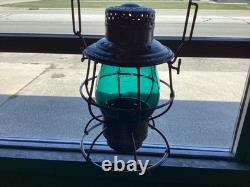 RARE ADLAKE E. A KINSEY CO. RAILROAD LANTERN WithGREEN GLOBE & BRASS MACHINE PLATE