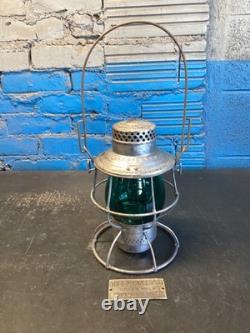 RARE ADLAKE E. A KINSEY CO. RAILROAD LANTERN WithGREEN GLOBE & BRASS MACHINE PLATE
