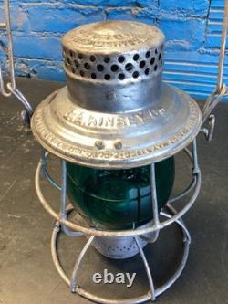 RARE ADLAKE E. A KINSEY CO. RAILROAD LANTERN WithGREEN GLOBE & BRASS MACHINE PLATE