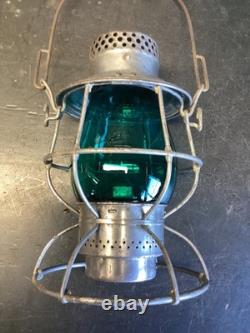 RARE ADLAKE E. A KINSEY CO. RAILROAD LANTERN WithGREEN GLOBE & BRASS MACHINE PLATE