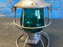RARE ADLAKE E. A KINSEY CO. RAILROAD LANTERN WithGREEN GLOBE & BRASS MACHINE PLATE