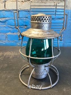 RARE ADLAKE E. A KINSEY CO. RAILROAD LANTERN WithGREEN GLOBE & BRASS MACHINE PLATE