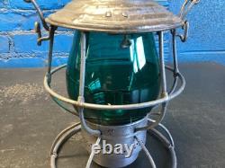 RARE ADLAKE E. A KINSEY CO. RAILROAD LANTERN WithGREEN GLOBE & BRASS MACHINE PLATE