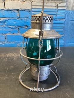 RARE ADLAKE E. A KINSEY CO. RAILROAD LANTERN WithGREEN GLOBE & BRASS MACHINE PLATE