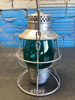 RARE ADLAKE E. A KINSEY CO. RAILROAD LANTERN WithGREEN GLOBE & BRASS MACHINE PLATE