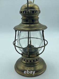 RARE ANTIQUE BRASS PULLMAN CO RAILROAD CONDUCTORS LANTERN With ETCHED GLOBE