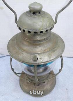 RARE Antique Railroad Presentation Lantern with Blue & Clear Glass Globe Conductor