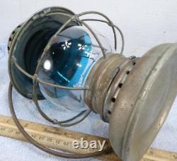 RARE Antique Railroad Presentation Lantern with Blue & Clear Glass Globe Conductor