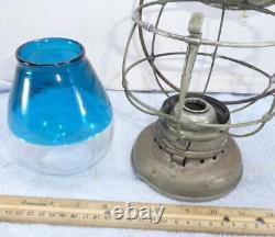 RARE Antique Railroad Presentation Lantern with Blue & Clear Glass Globe Conductor