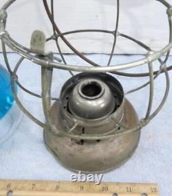 RARE Antique Railroad Presentation Lantern with Blue & Clear Glass Globe Conductor