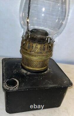 RARE Plume & Atwood Kerosene Lamp Square Tin Font Vintage Railroad Lantern