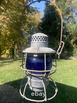 RARE VTG ADLAKE KERO PRR RAILROAD LANTERN With BLUE GLOBE? All ORIGINAL LQQK