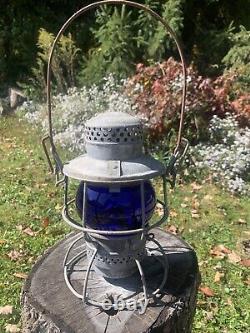 RARE VTG ADLAKE KERO PRR RAILROAD LANTERN With BLUE GLOBE? All ORIGINAL LQQK