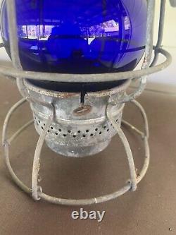 RARE VTG ADLAKE KERO PRR RAILROAD LANTERN With BLUE GLOBE? All ORIGINAL LQQK