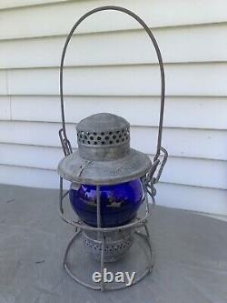 RARE VTG ADLAKE KERO PRR RAILROAD LANTERN With BLUE GLOBE? All ORIGINAL LQQK