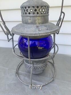 RARE VTG ADLAKE KERO PRR RAILROAD LANTERN With BLUE GLOBE? All ORIGINAL LQQK