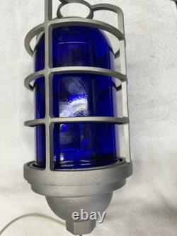 Railroad Signal Light Cobalt, Blue Glass And Vapor Proof Cage