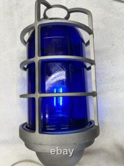 Railroad Signal Light Cobalt, Blue Glass And Vapor Proof Cage
