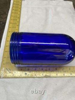 Railroad Signal Light Cobalt, Blue Glass And Vapor Proof Cage