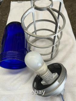 Railroad Signal Light Cobalt, Blue Glass And Vapor Proof Cage