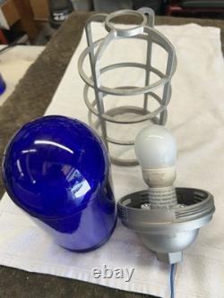 Railroad Signal Light Cobalt, Blue Glass And Vapor Proof Cage